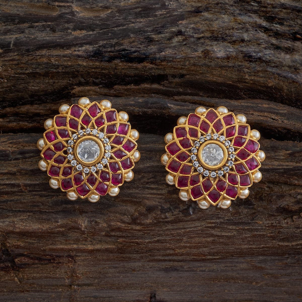 Kundan Earring round shape Rani Pink colour
