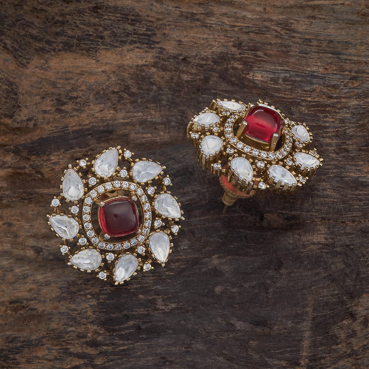 Kundan Earring Victorian Polish Ruby Colour