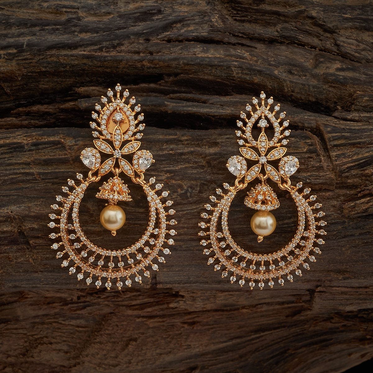 Zircon Earring Gold Polish White Stone 1731