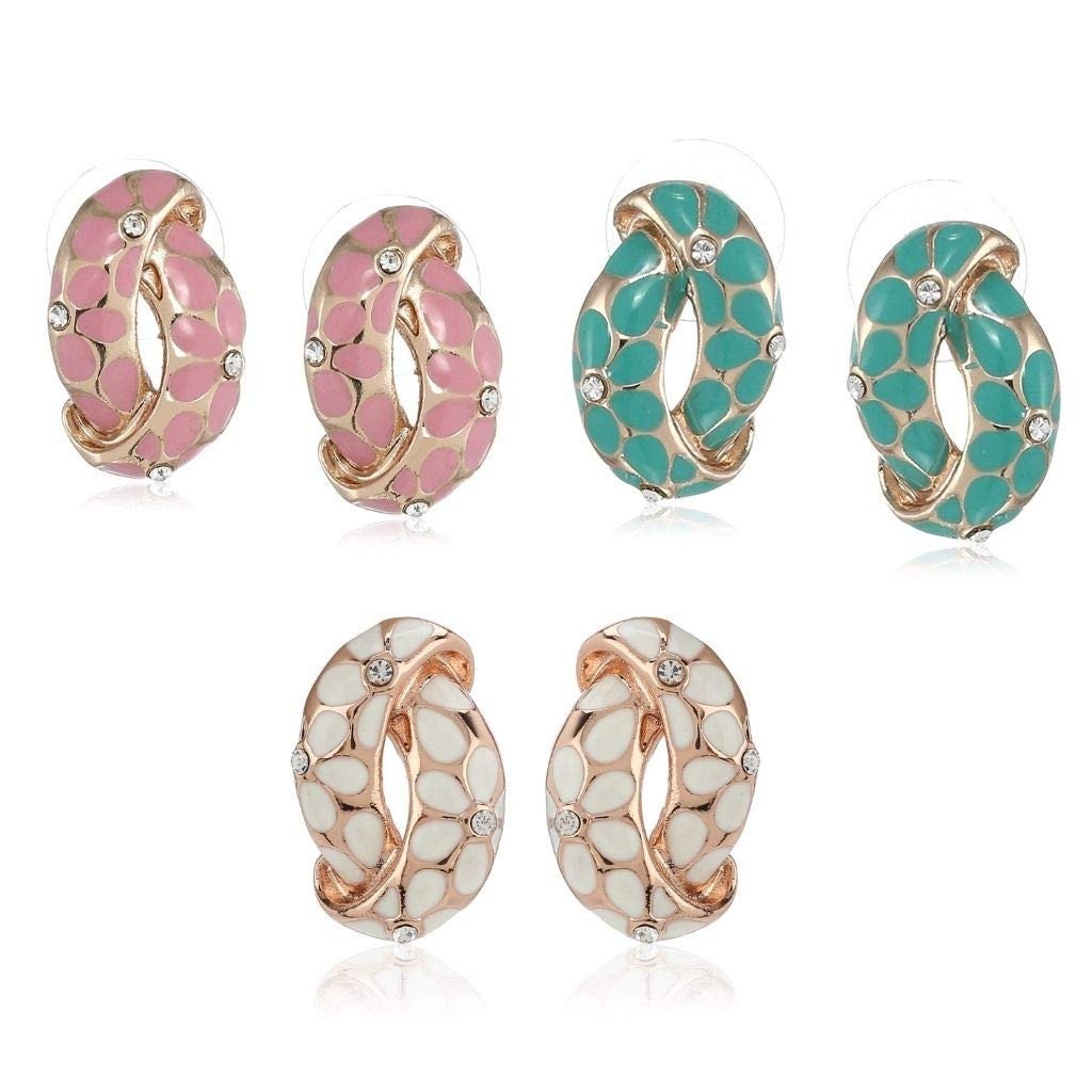 Estele Violet and Rose Gold Enamel Hanging Earrings for Women