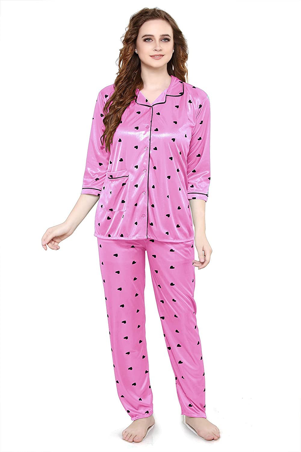 WDIRARA Women's 2 Piece Sleepwear Striped Satin Short Sleeve Shirt and Pants