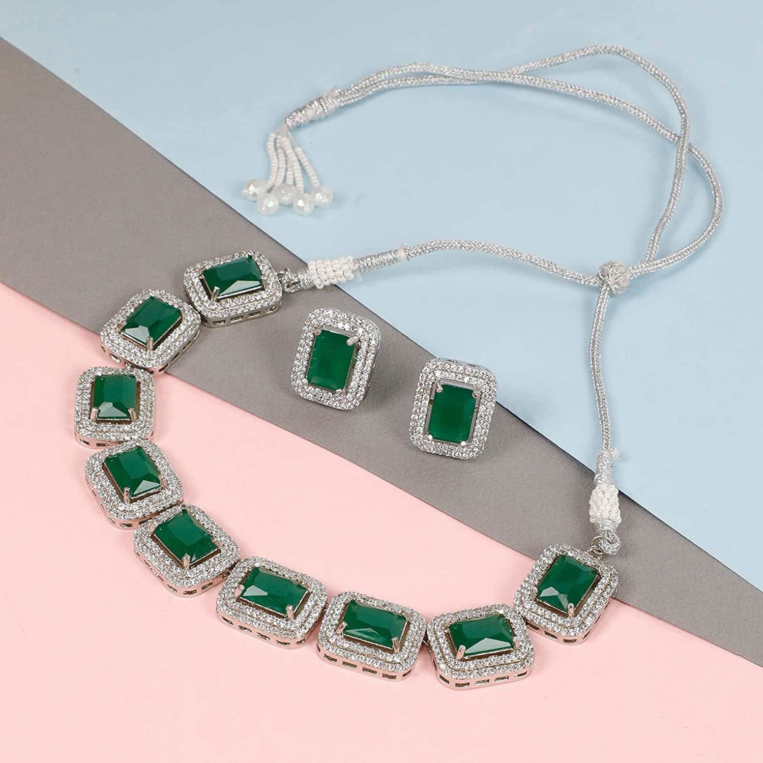 PADMAAY® Necklace choker set -Classic royal AD set-American diamond (Authentic Cubic zirconia)