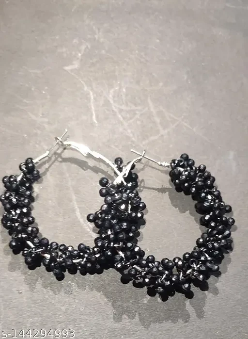 Black color beads bali earrings medium size for girls and women