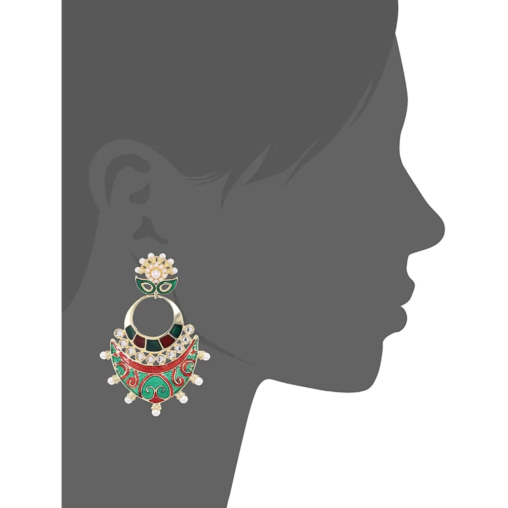 I Jewels 18K Gold Plated Traditional Meenakari Stone Studded Pearl Dangle Earrings For Women(E2926)