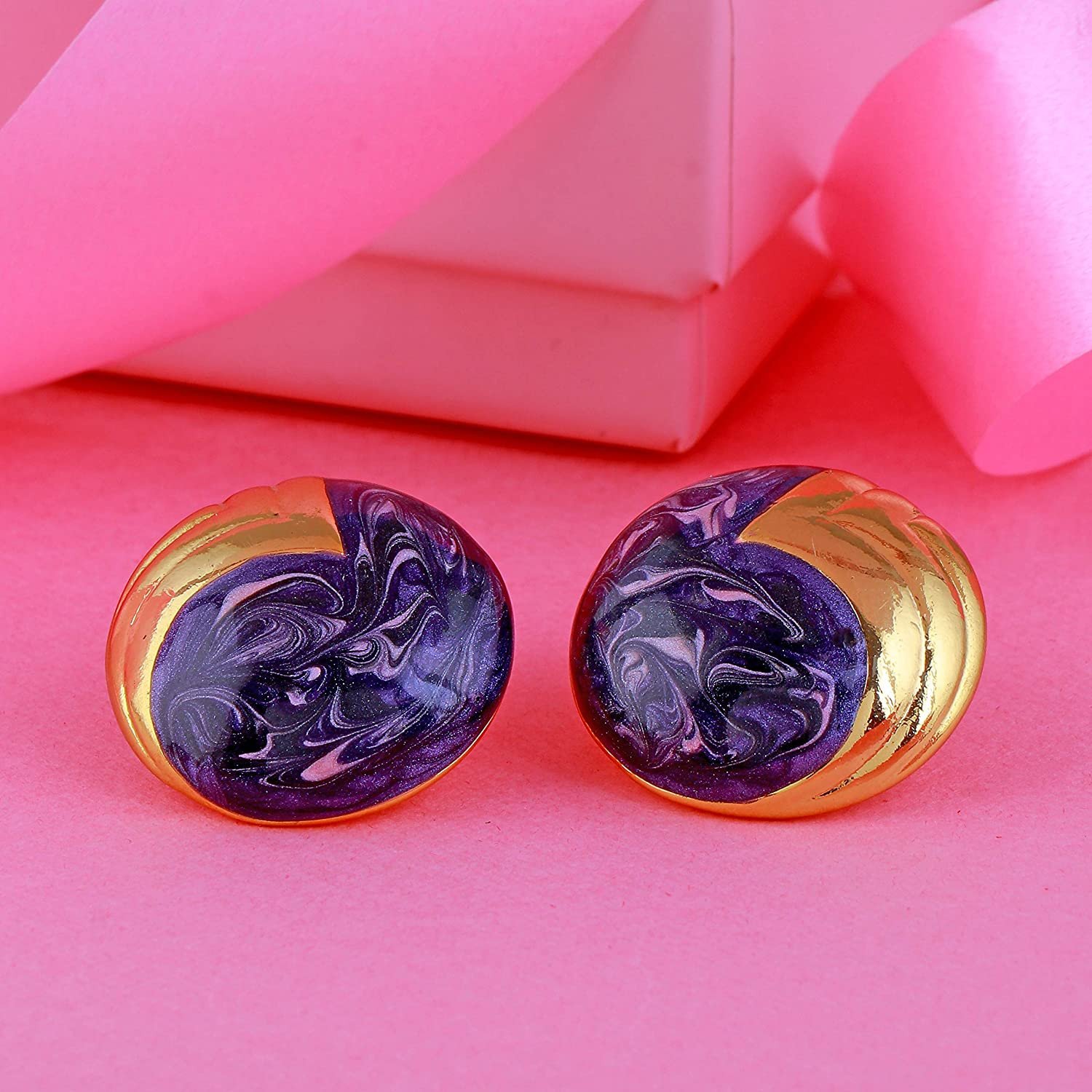 Estele 24 Kt Gold Plated Purple fancy enamel Stud Earrings