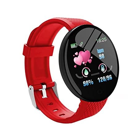 Tiya Bluetooth Smart Fitness Band D18 Activity Tracker Touch Screen Digital Bracelet Watch for Men Women (Red Strap)(Free Size)