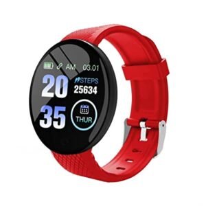 Tiya Bluetooth Smart Fitness Band D18 Activity Tracker Touch Screen Digital Bracelet Watch for Men Women (Red Strap)(Free Size)