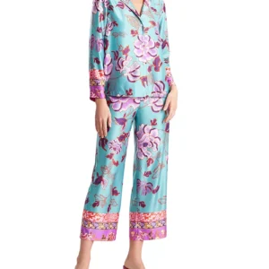 Women’s Silk Satin Classic Long Sleeve Pajamas Button Down Silky Floral