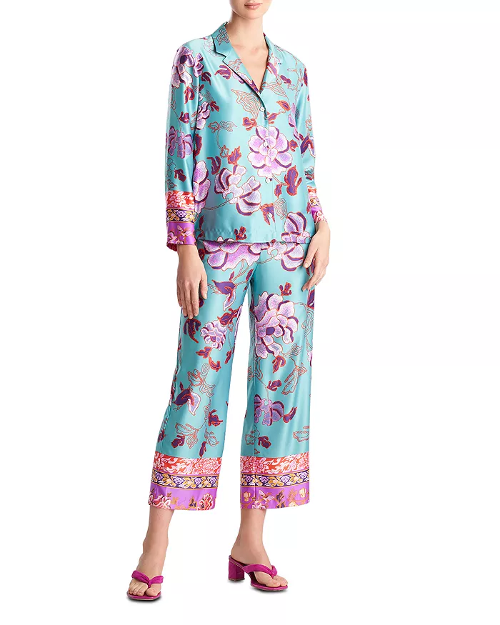 Women’s Silk Satin Classic Long Sleeve Pajamas Button Down Silky Floral