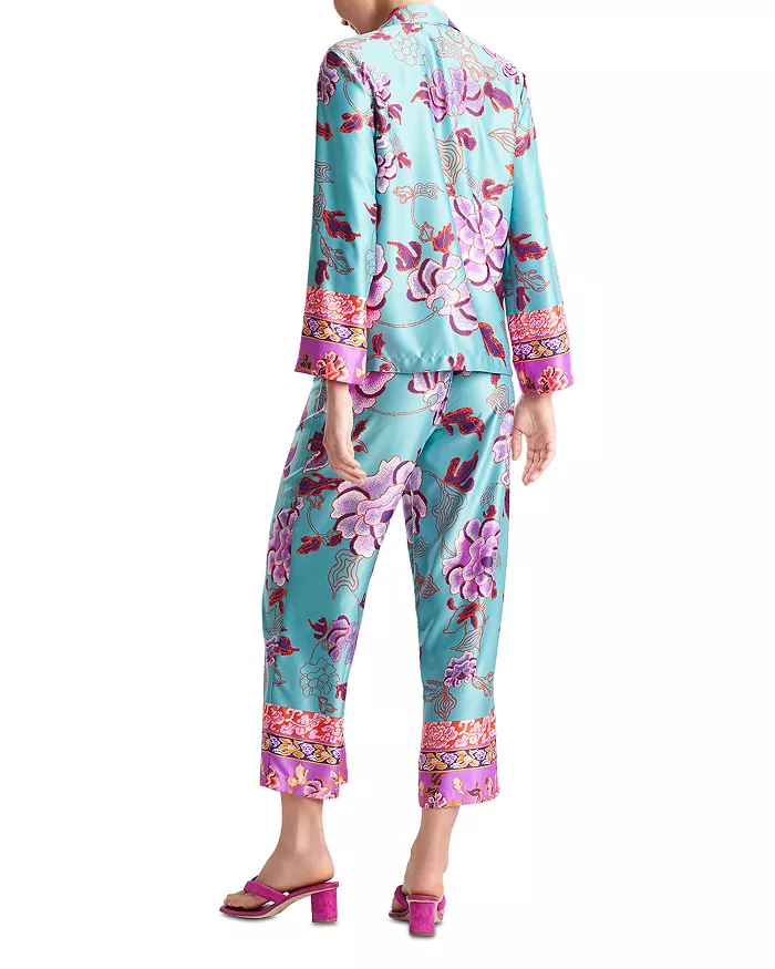 Women’s Silk Satin Classic Long Sleeve Pajamas Button Down Silky Floral