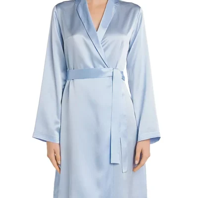100% Silk Satin Luxury Pajama Long Sleeve V-Notch Lapel Short Robe