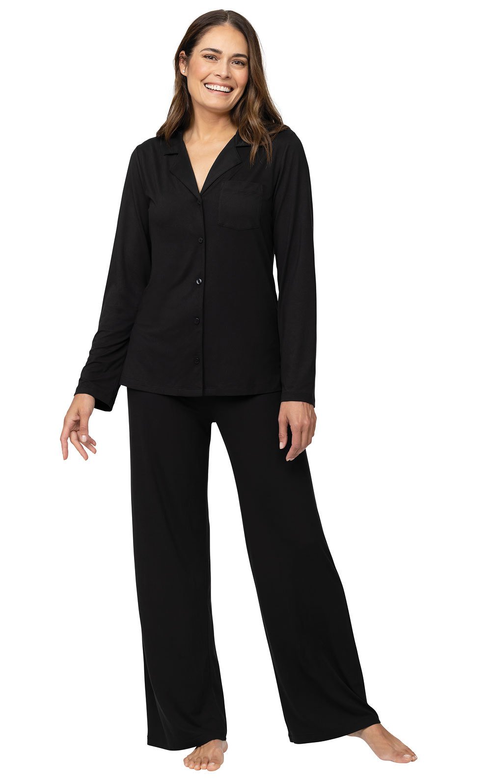 PajamaGram Naturally Nude Boyfriend Button Front Womens Pajama Sets