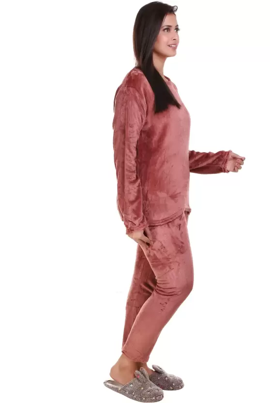 Girls Plain Dark Apricot Winter Woolen Fleece Night Suitvery Comfortale