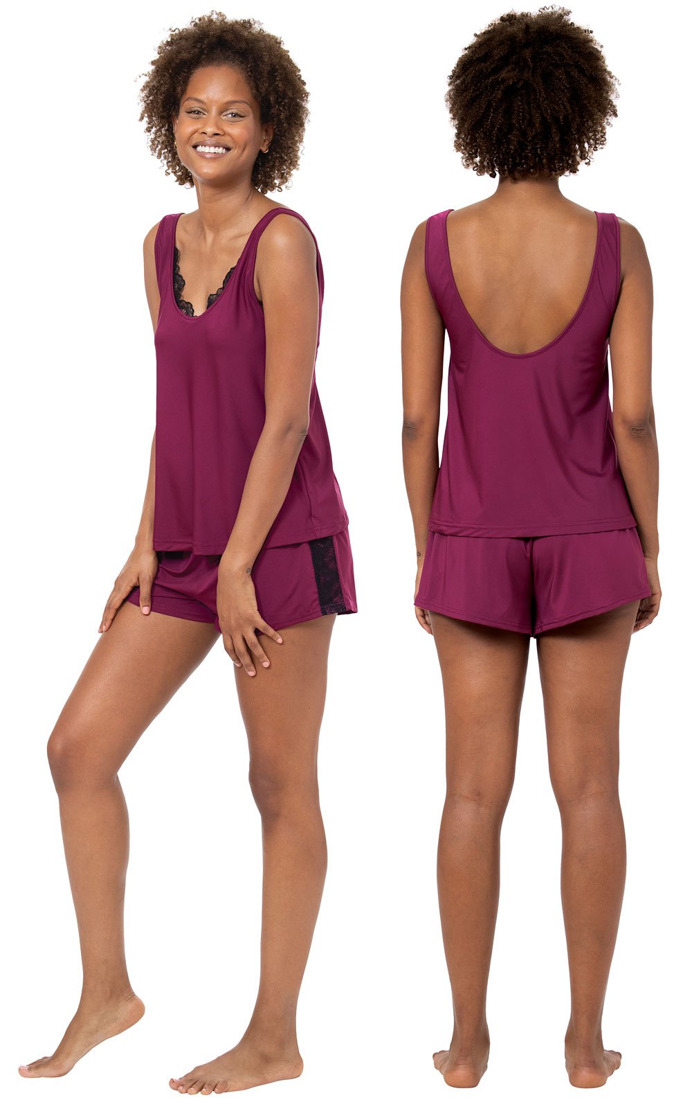 Women's Cami Pajama Set Modal Sleepwear Lace Trim Short