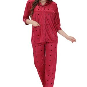Women’s Satin Printed Top and Pyjama Set Pack of 1