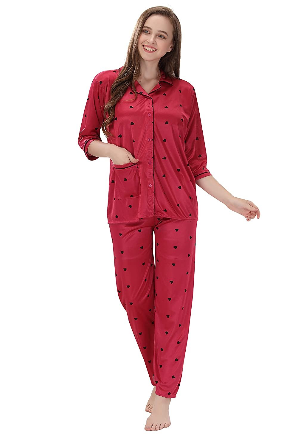 Women's Satin Printed Top and Pyjama Set Pack of 1
