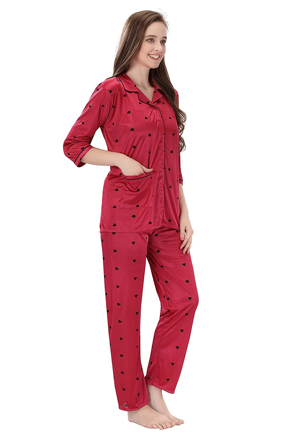 Women's Satin Printed Top and Pyjama Set Pack of 1