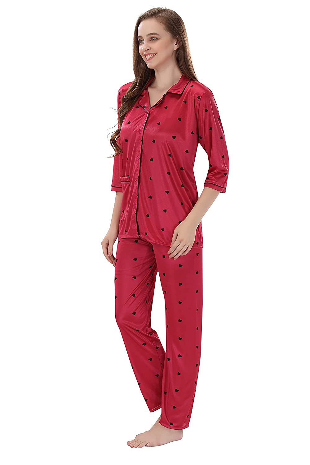 Women's Satin Printed Top and Pyjama Set Pack of 1