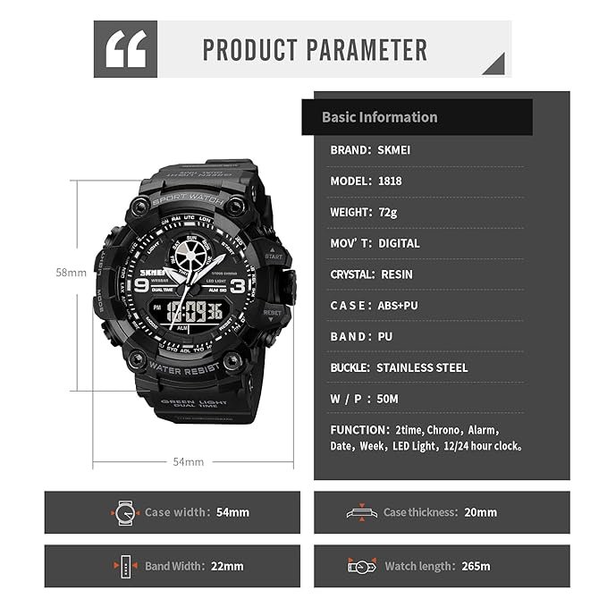 Tiya Men s Analog Display LED Watches Military Multifunctional Waterproof Quartz Sport Wrist Watch