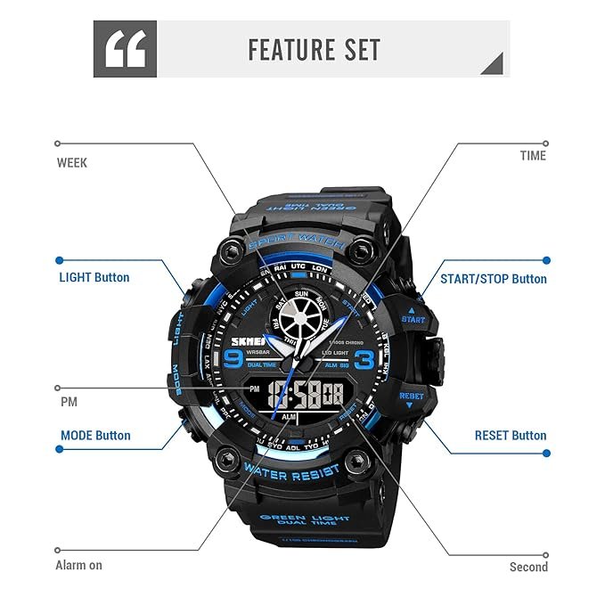 Tiya Men s Analog Display LED Watches Military Multifunctional Waterproof Quartz Sport Wrist Watch