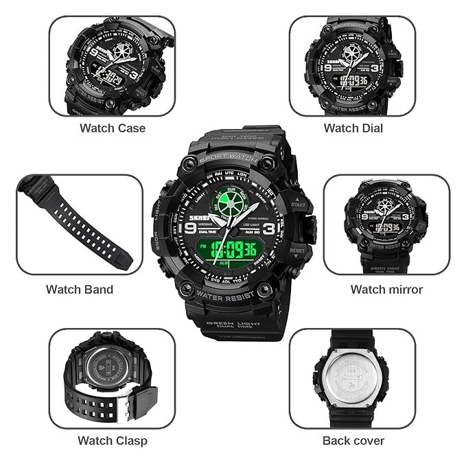 Tiya Men s Analog Display LED Watches Military Multifunctional Waterproof Quartz Sport Wrist Watch