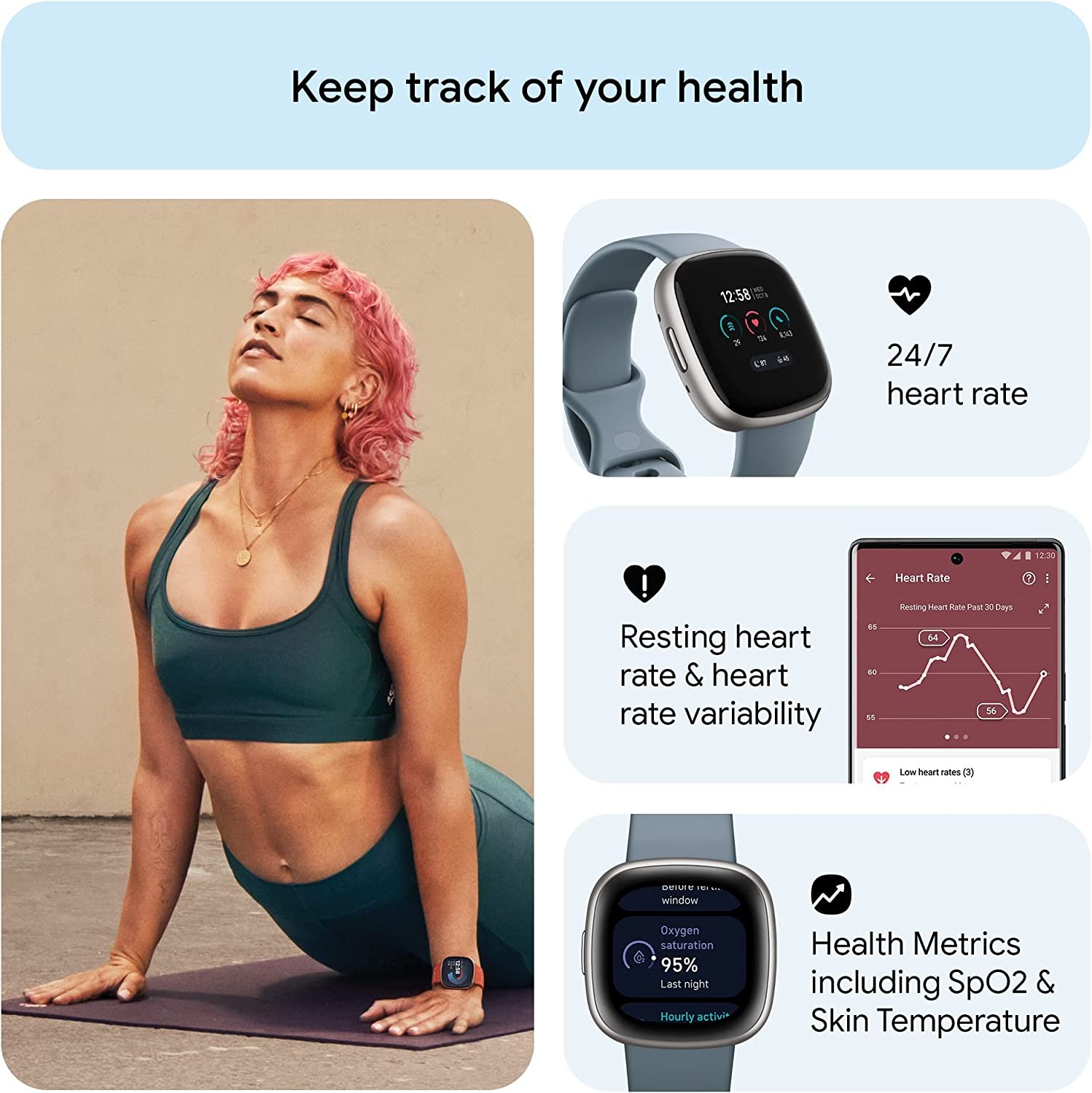 Tiya Versa 4 Fitness Watch 6-Month Membership Smartwatch