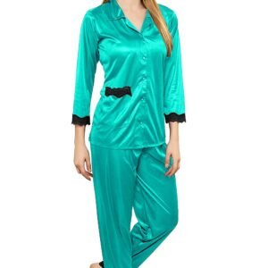 Tiya Women’s Satin Plain/Solid Top and Pyjama Set (Light Green)