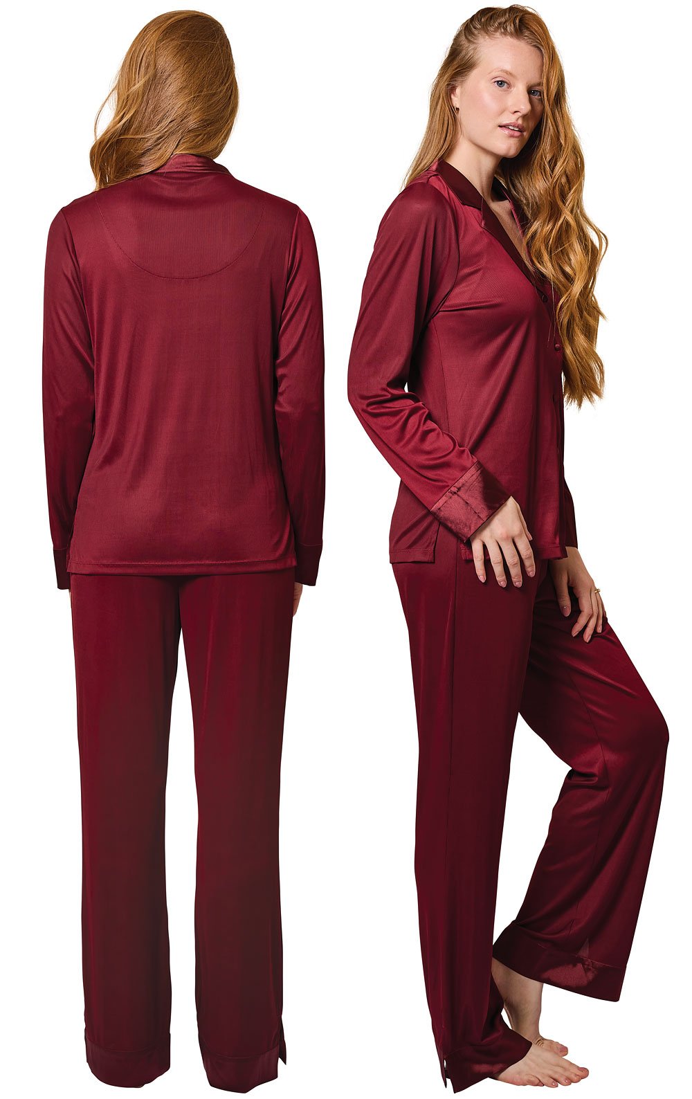 Long Sleeve Satin Pajama Set for Women, PJs Set