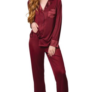 Long Sleeve Satin Pajama Set for Women, PJs Set