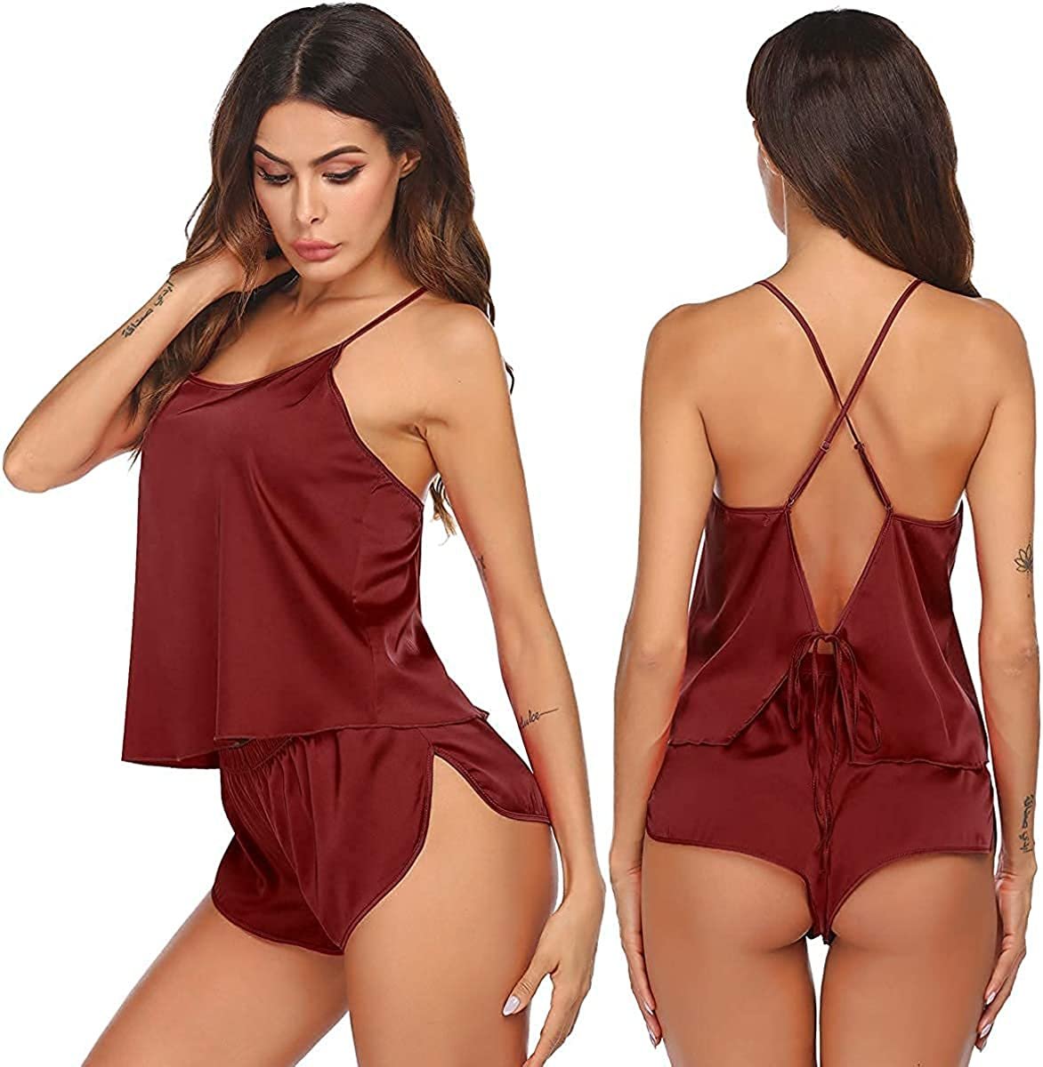 Women 's Two Piece Pajama Set Sleeveless Spaghetti Strap V Neck Cami Tops and Lounge Shorts Pajamas Set Sleepwear