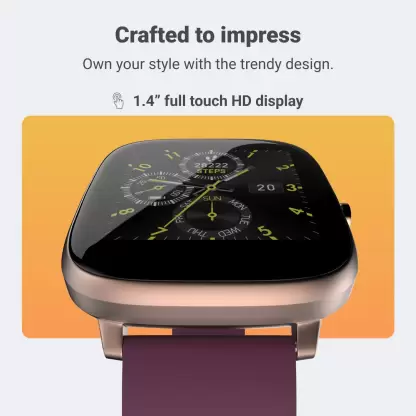 Tiya ColorFit Qube Spo2, 1.4" Full Touch display, Multi-Sports modes, 7-day Battery Smartwatch (Rose Gold Strap)