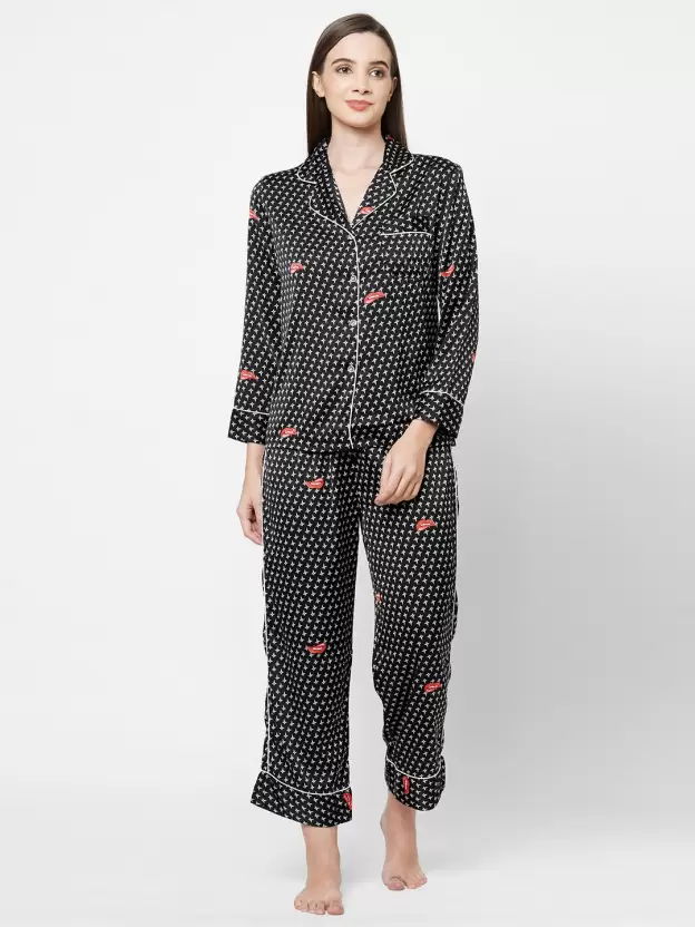 Women Printed T-Shirt & Pyjamas Set