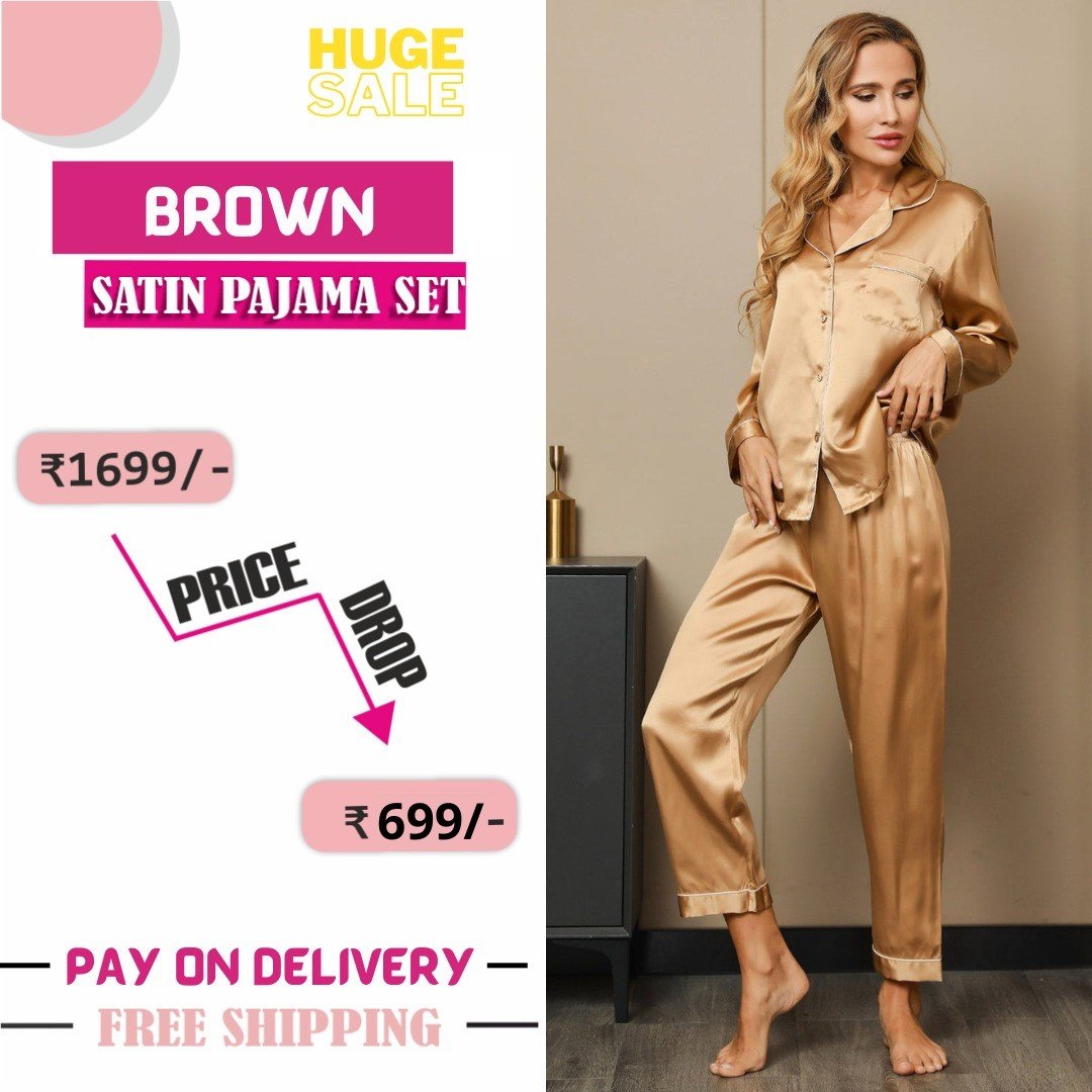 Tiya Women's Satin Plain/Solid Top and Pyjama Set