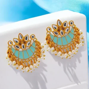 Tiya”s Gold Plated Sky Blue Chandbalis