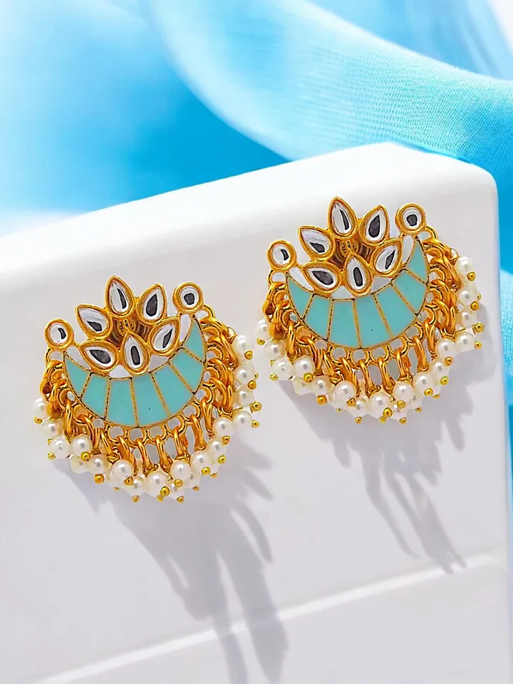 Tiya"s Gold Plated Sky Blue Chandbalis