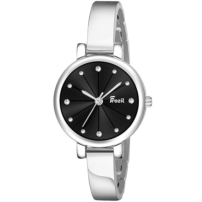 Analogue Black Dial Silver Coloured Strap Women’s Watch with Cosmic Bracelet Combo for Girls