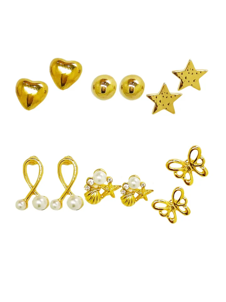 Tiya"s Combo of Gold Plated Stud Earrings