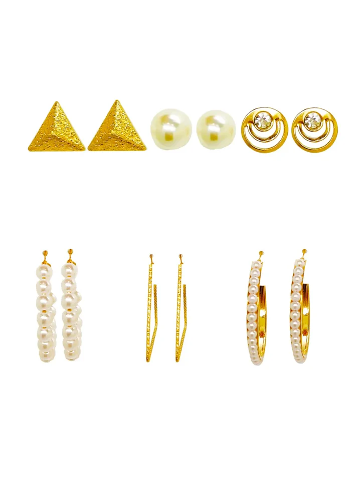 Tiya"S Gold Plated Studs & Hoops Combo Earrings