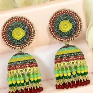 Tiya”s Multicolour Circular Beaded jhumka Earrings