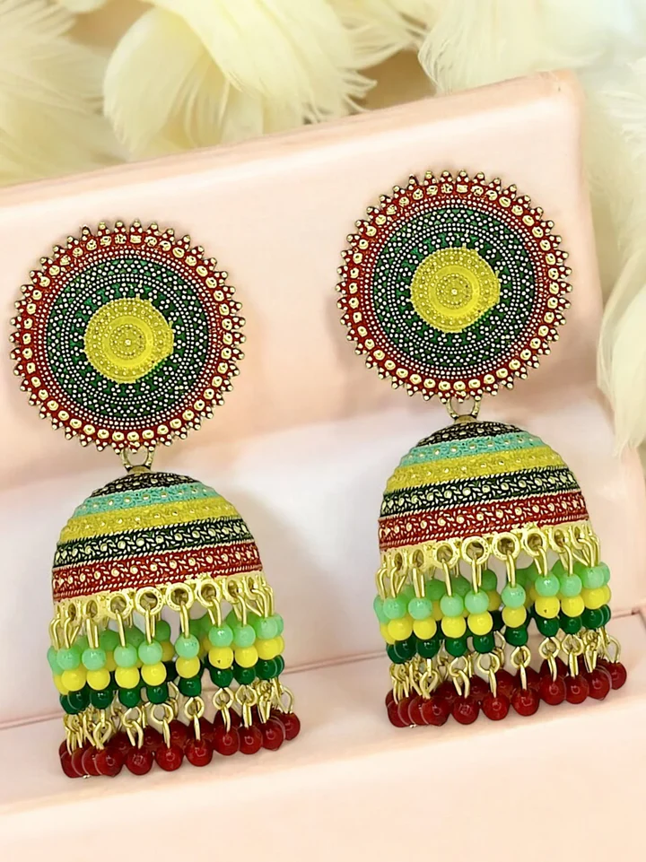 Tiya"s Multicolour Circular Beaded jhumka Earrings