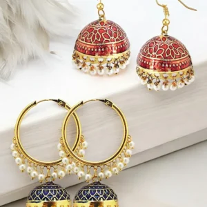 Tiya”sMeenakari Jhumkas with Pearls Combo Pack
