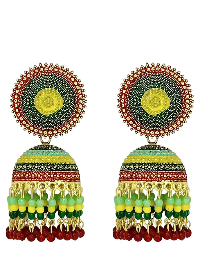 Tiya"s Multicolour Circular Beaded jhumka Earrings