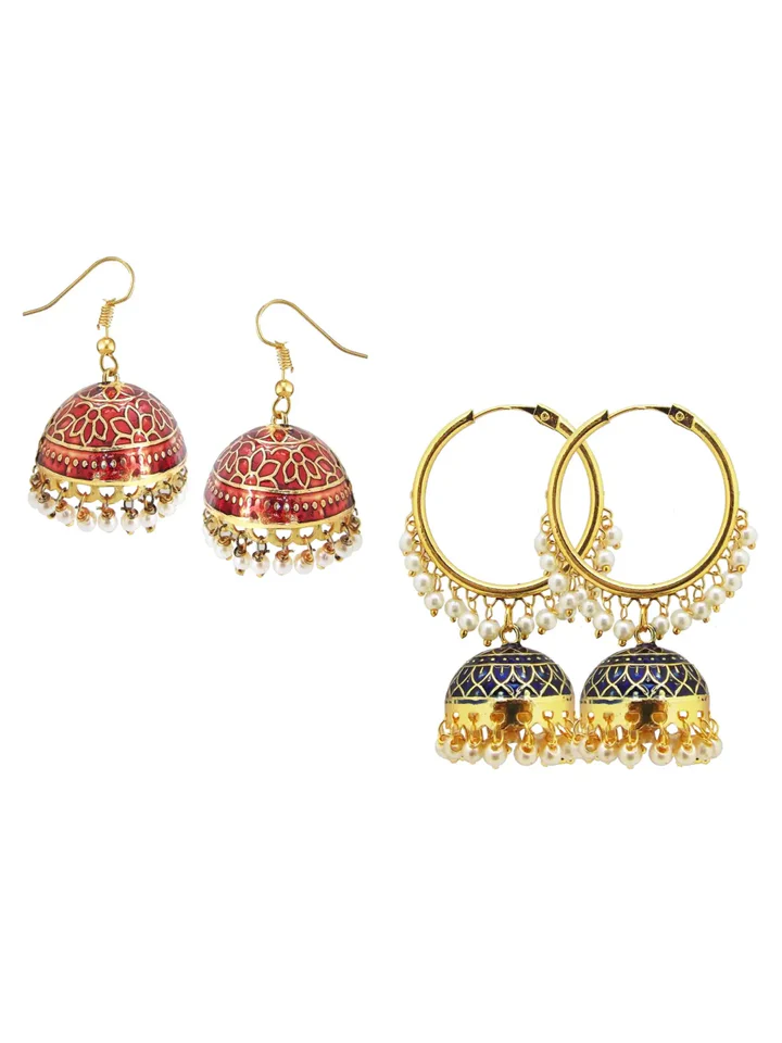 Tiya"sMeenakari Jhumkas with Pearls Combo Pack
