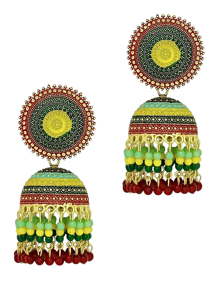 Tiya"s Multicolour Circular Beaded jhumka Earrings