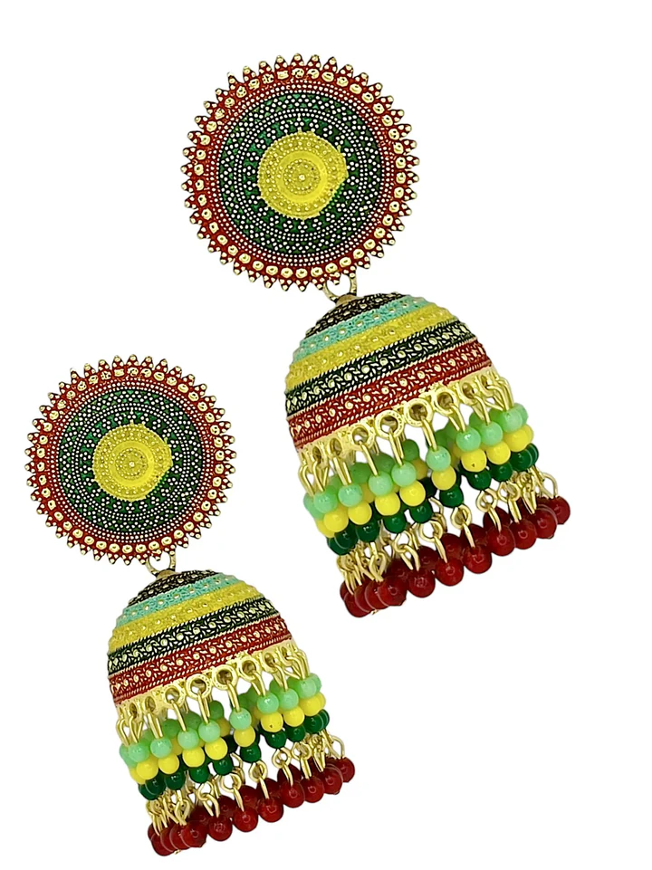 Tiya"s Multicolour Circular Beaded jhumka Earrings
