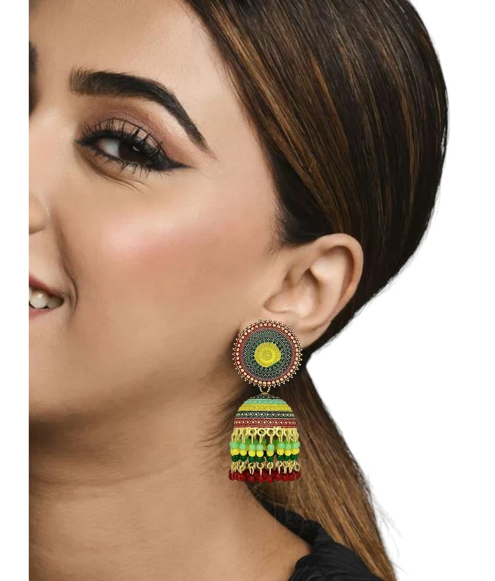 Tiya"s Multicolour Circular Beaded jhumka Earrings
