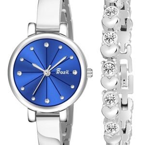 Analogue Blue Dial Silver Coloured Strap Women’s Watch with Cosmic Bracelet Combo for Girls