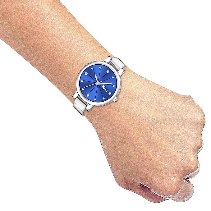 Analogue Blue Dial Silver Coloured Strap Women's Watch with Cosmic Bracelet Combo for Girls