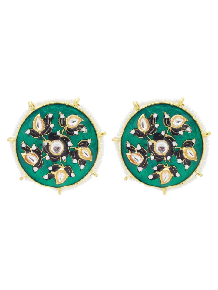 Tiya"s Green Meenakari Stud Earrings
