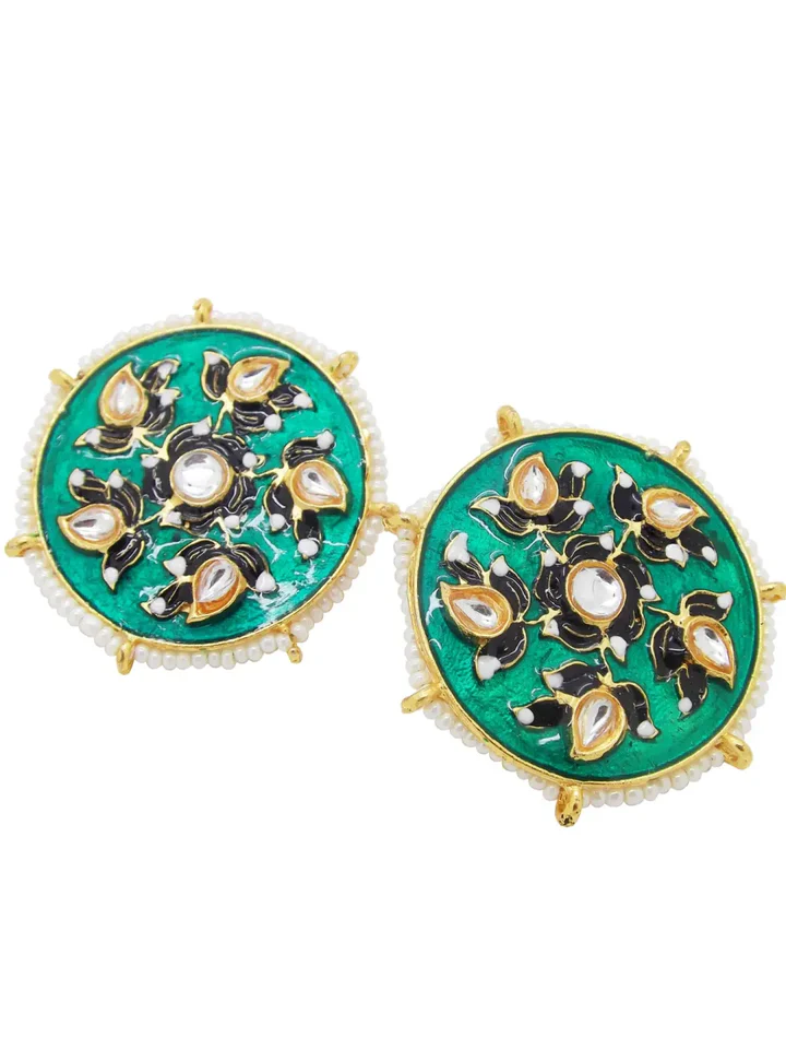 Tiya"s Green Meenakari Stud Earrings